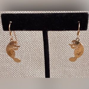 Wild Bryde Manatee Earrings 14K Gold Plate French Wire Dangle Vintage.